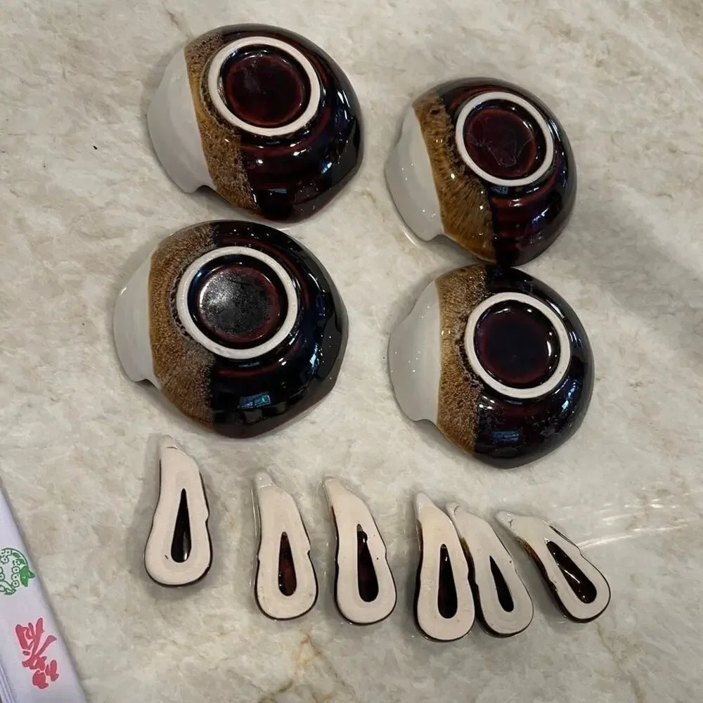 Vintage pottery Japanese fish shaped dishes and chopstick rests